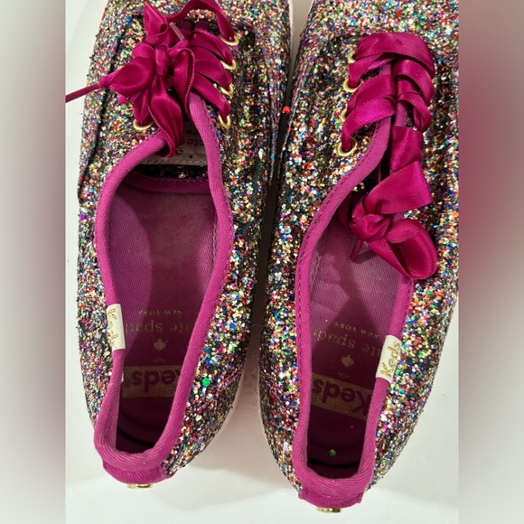 Keds X Kate Spade Fuchsia Multi Color Glitter Ribbon Tie Sneakers 6 - Picture 5 of 9